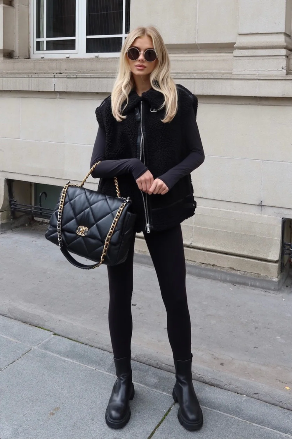 Natalie black teddy aviator gilet - Image 2