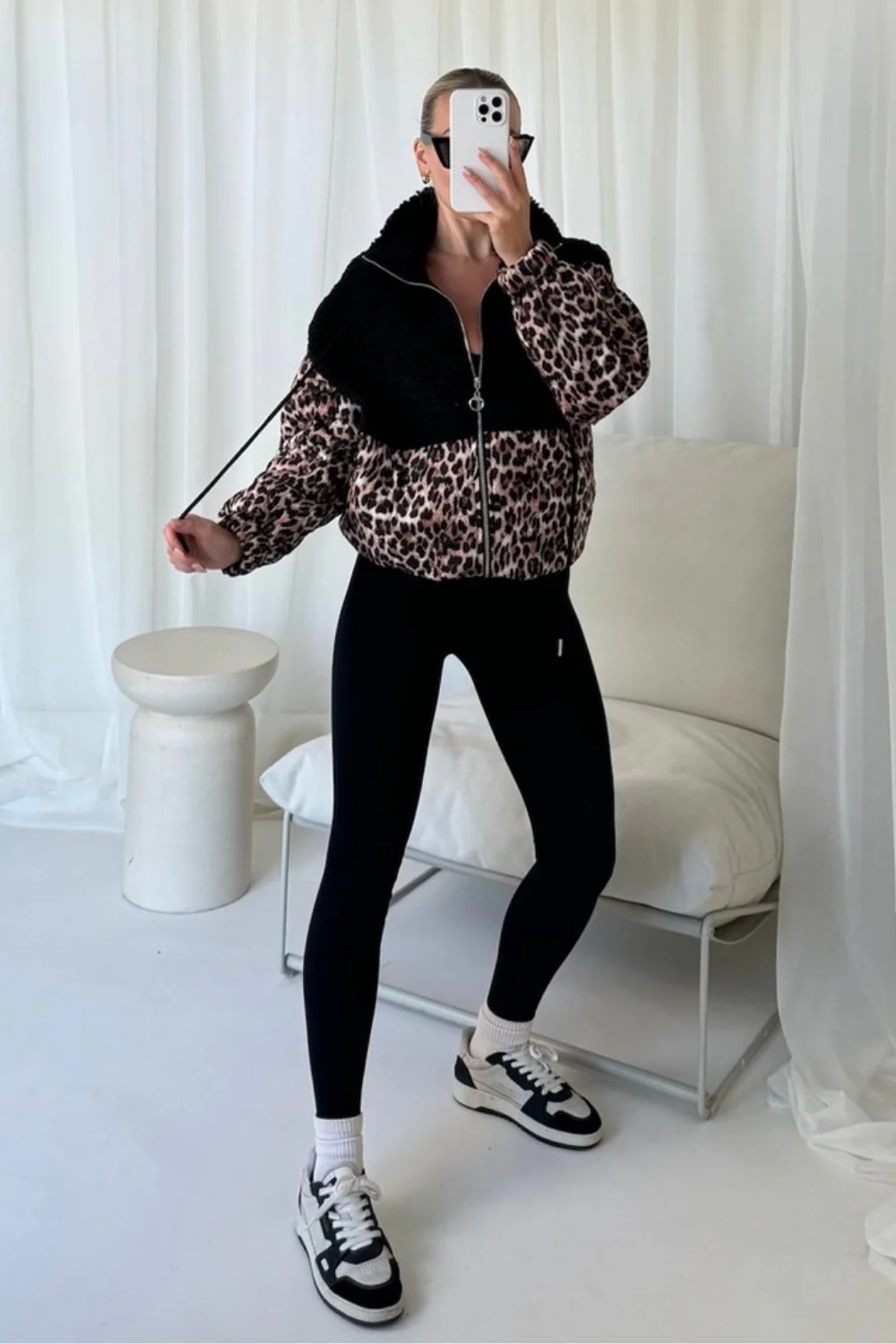 Nelly black teddy leopard zip up jacket - Image 2