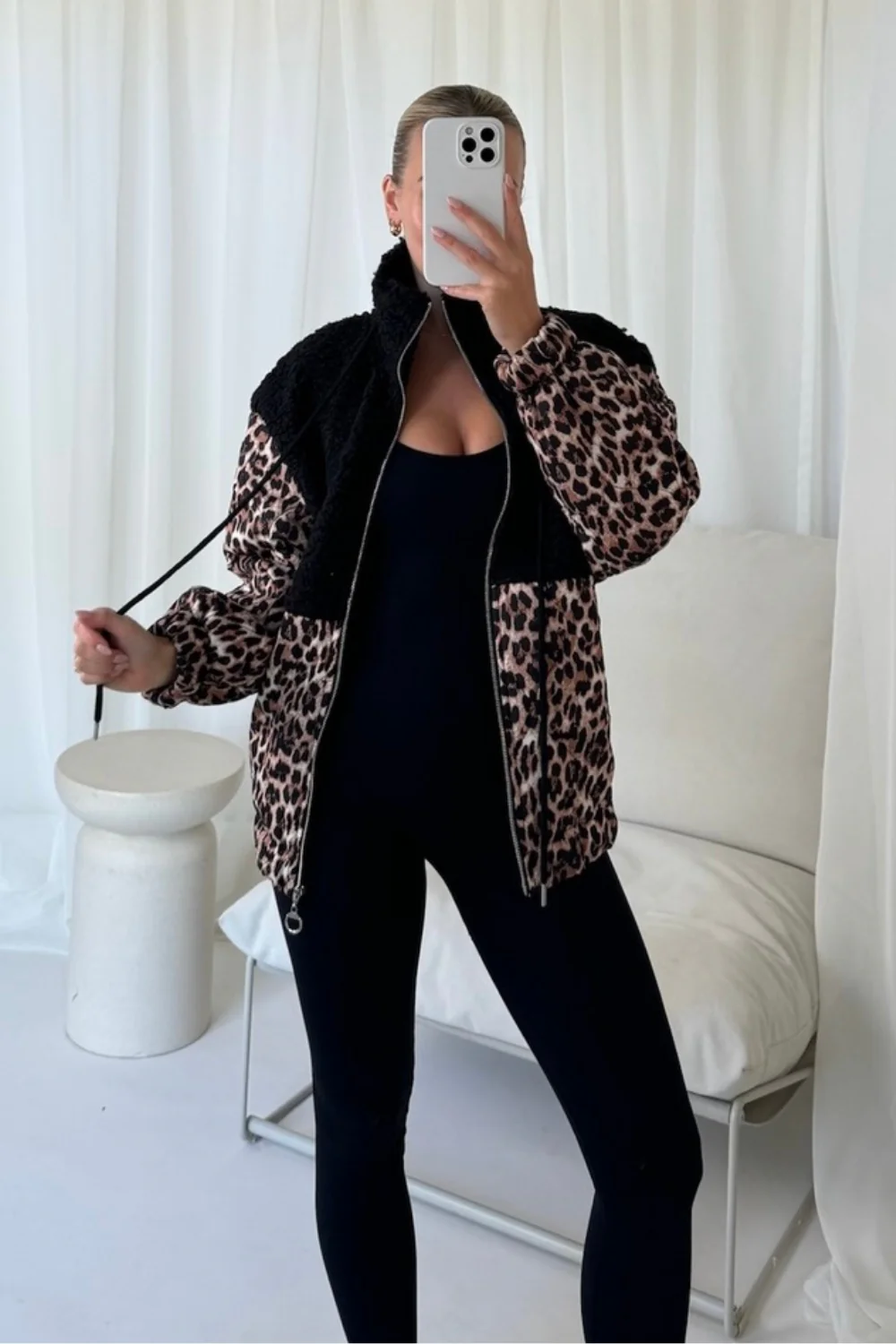 Nelly black teddy leopard zip up jacket - Image 3