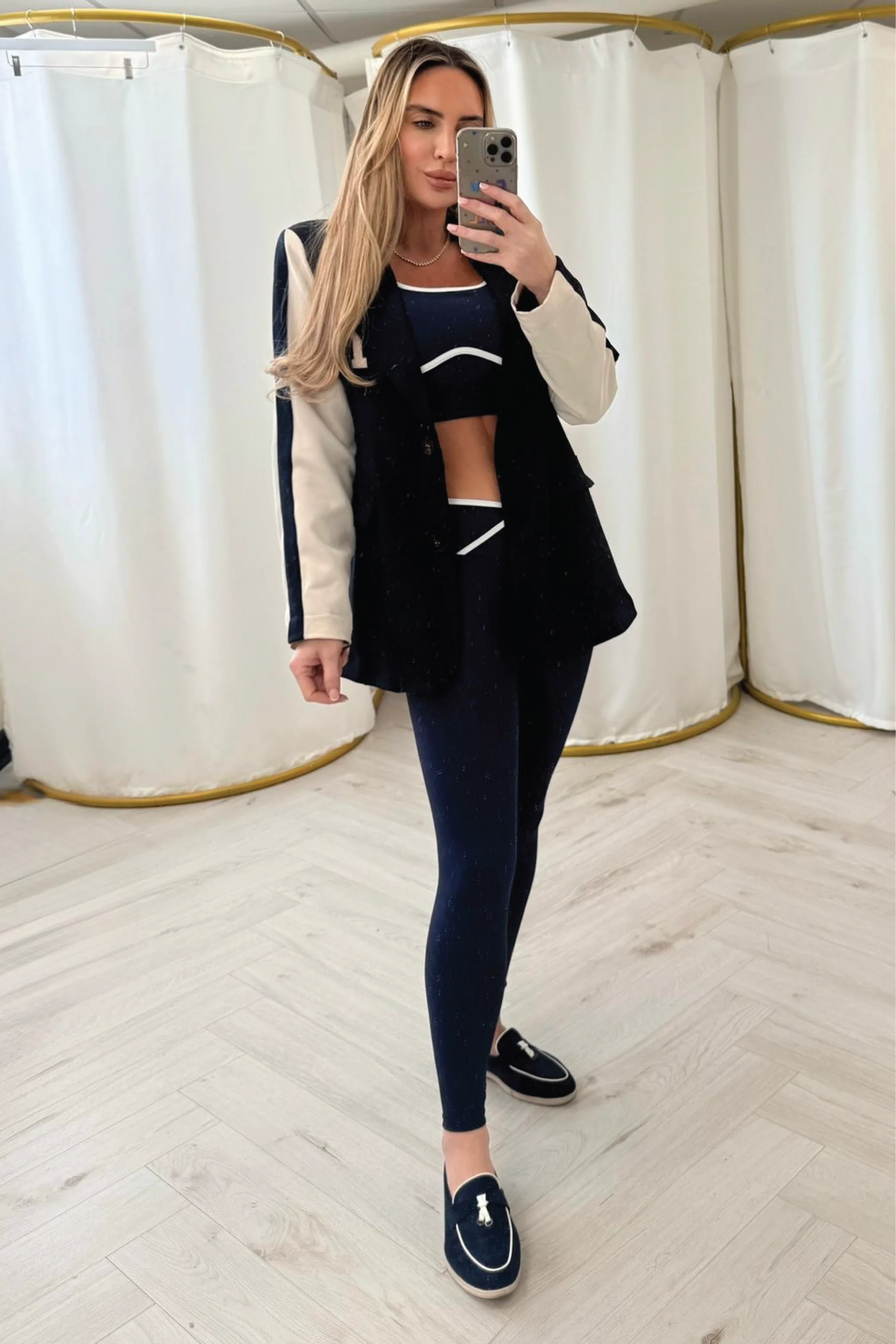 NEVE NAVY PIPING LEGGINGS & CROP ACTIVEWEAR SET - Image 2