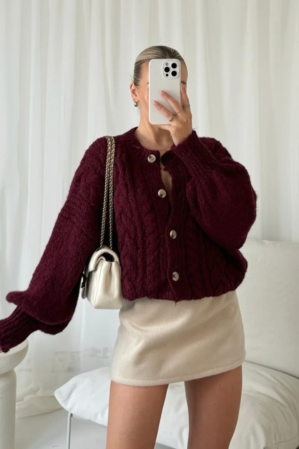Neveah burgundy button up knit cardigan - Image 4