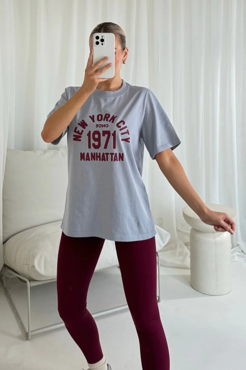 New York city faded blue printed heavyweight oversized t-shirt