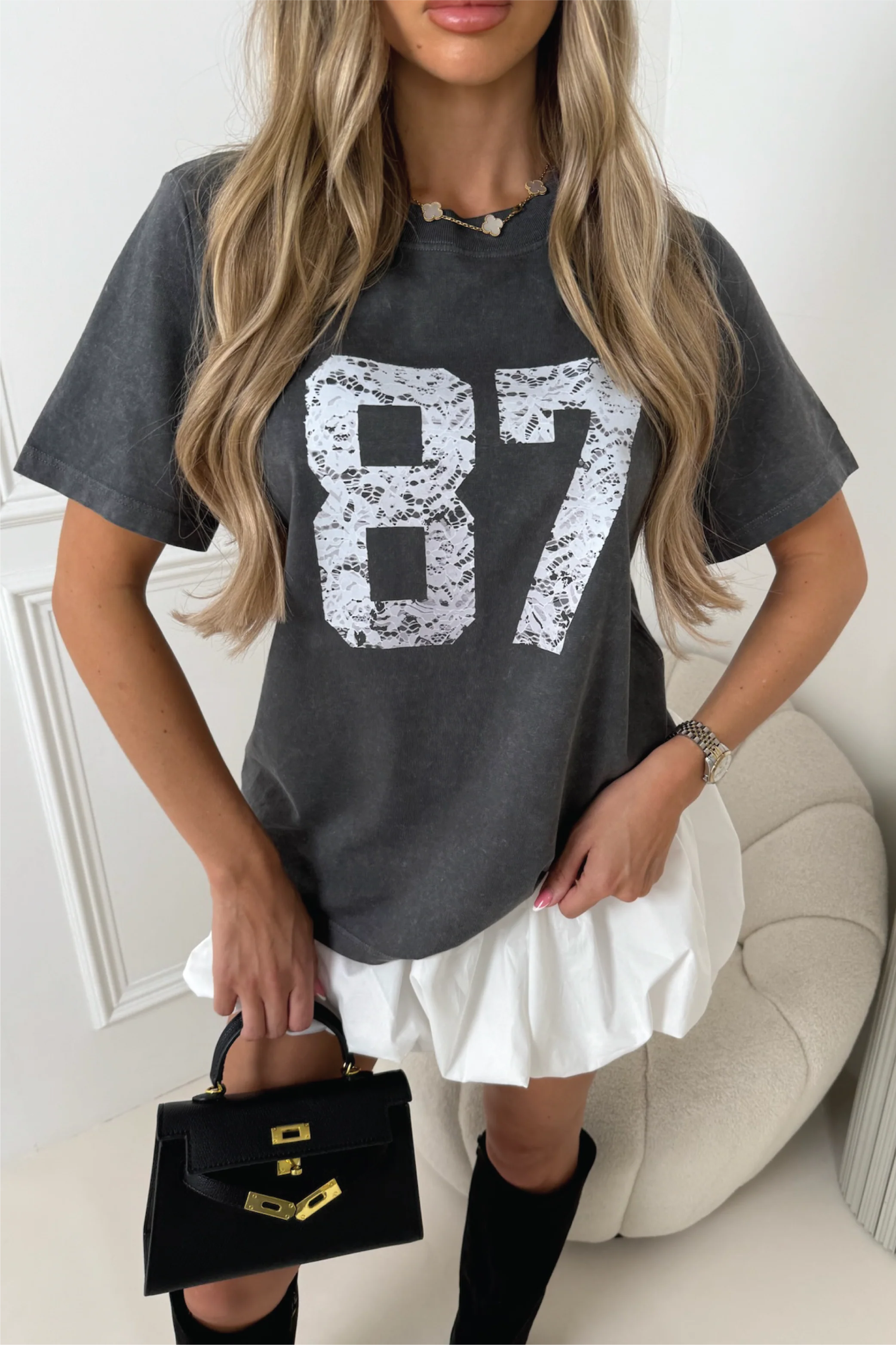 87 faded grey printed heavyweight oversized t-shirt - Image 2