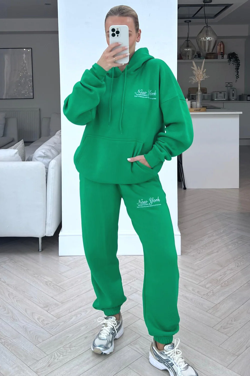 New York Downtown Green embroidered hoodie set