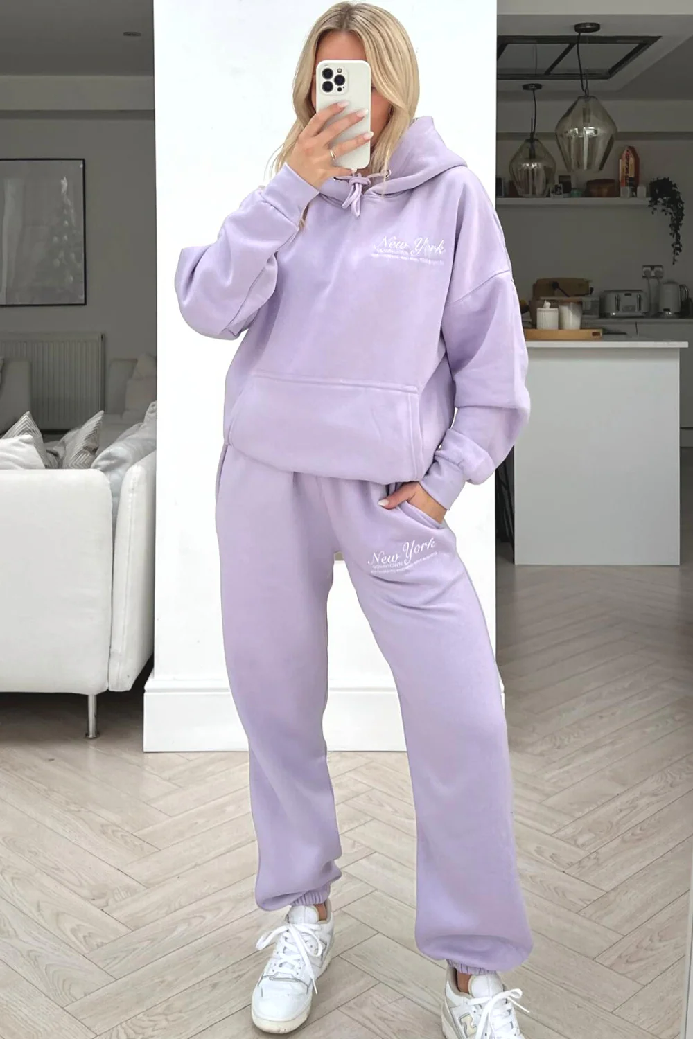 New York Downtown lilac embroidered hoodie loungewear set - Image 2