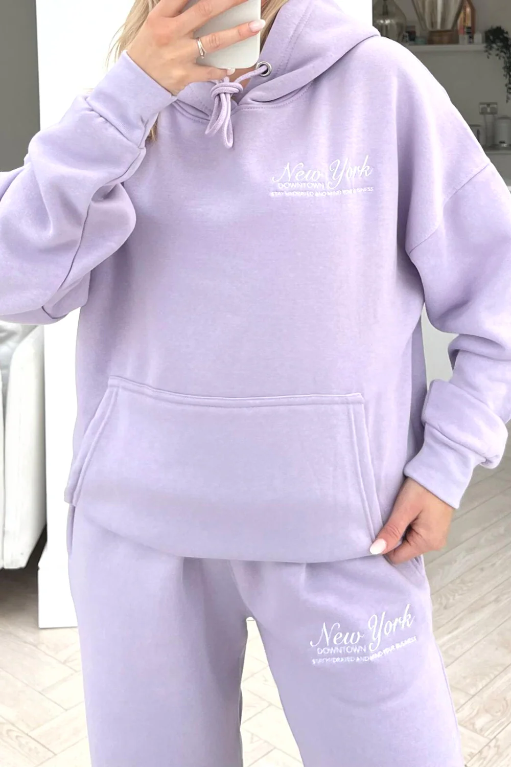 New York Downtown lilac embroidered hoodie loungewear set - Image 3