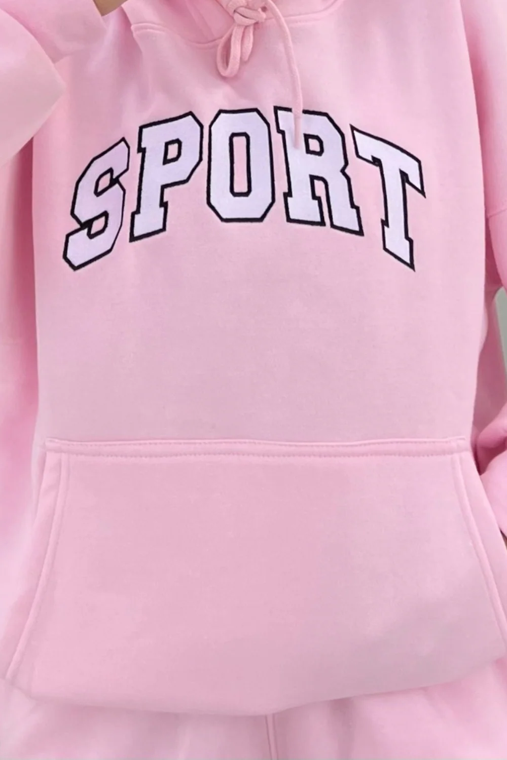 sport pink & white embroidered hoodie loungewear set - Image 3