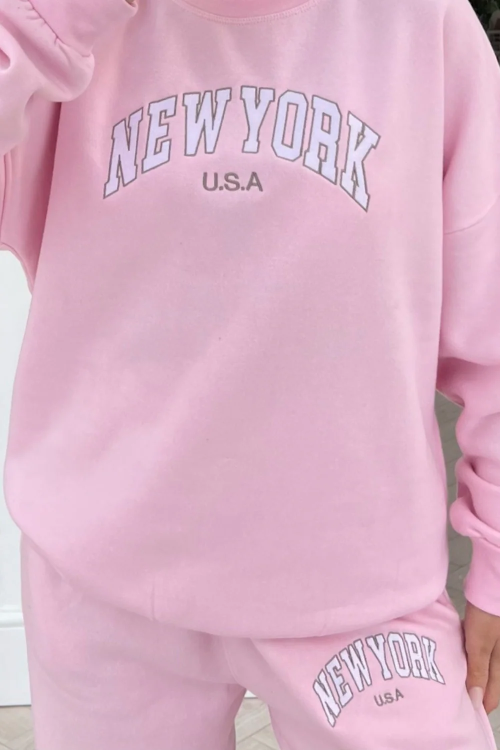 new york pink & white embroidered sweater loungewear set - Image 3