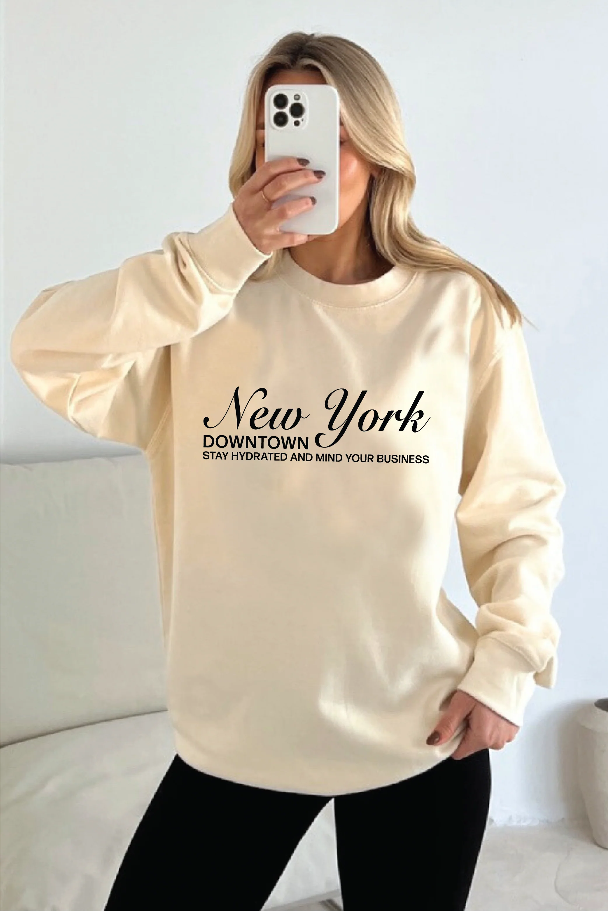 New York printed ecru sweater