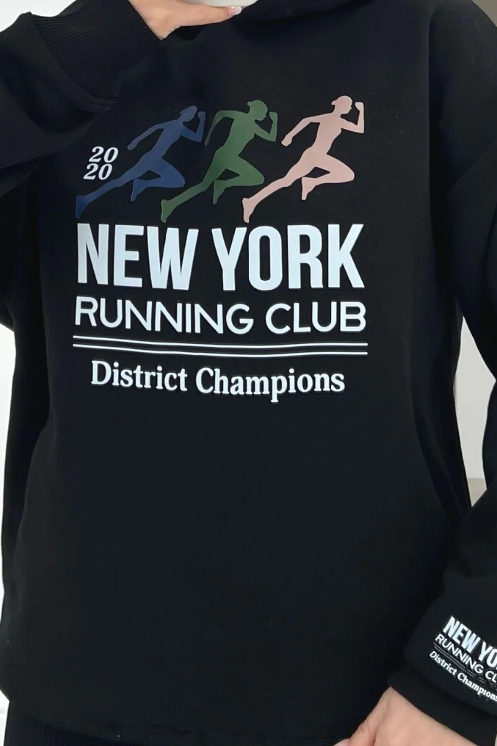 New york running black premium navy printed hoodie - Image 3