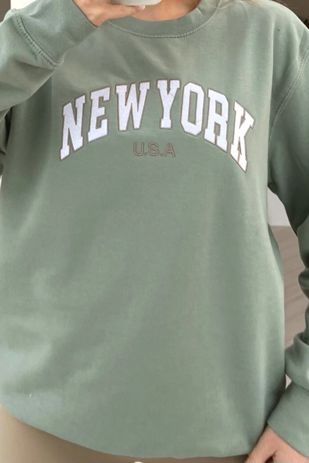 New york sage & white embroidered sweater - Image 2