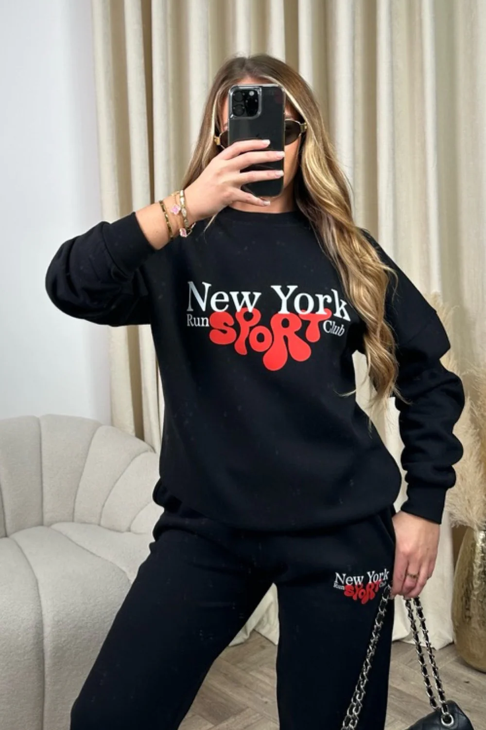 New York sport club black printed sweater joggers premium loungewear - Image 3