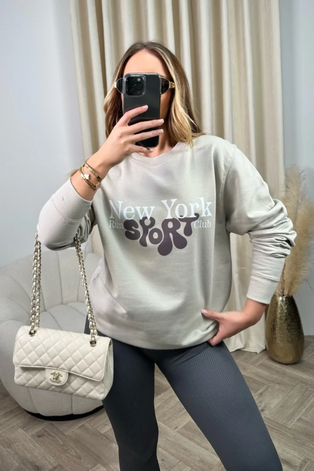 New York sport club bone printed sweater and legging set - Image 2
