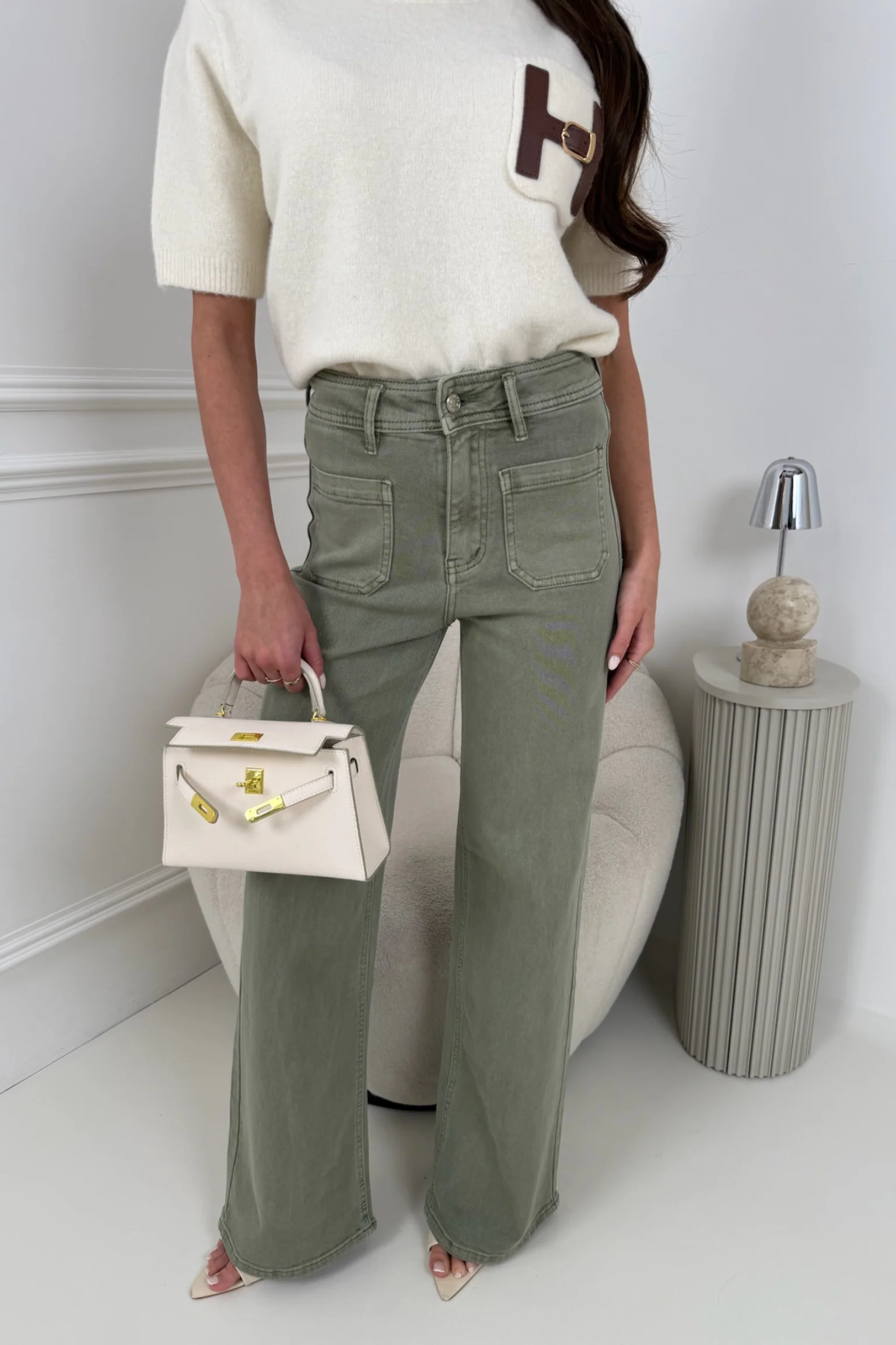 NIXIE KHAKI FRONT POCKET HIGH WAIST JEANS - Image 2