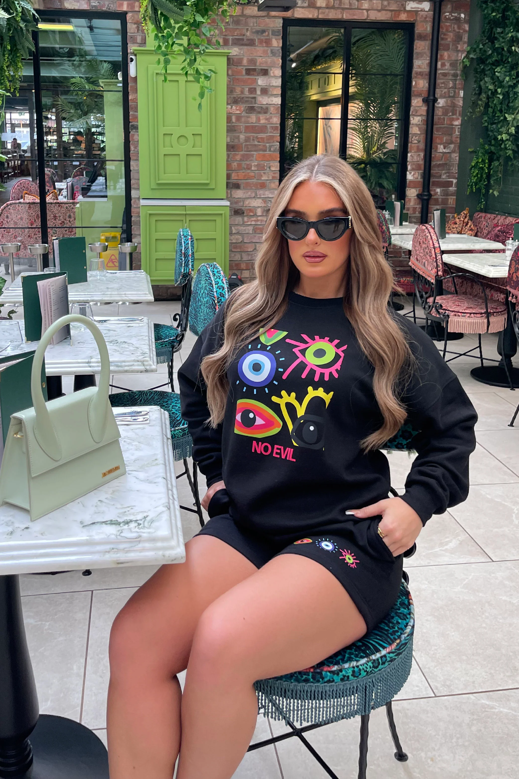No evil black Printed sweater short loungewear set - Image 2