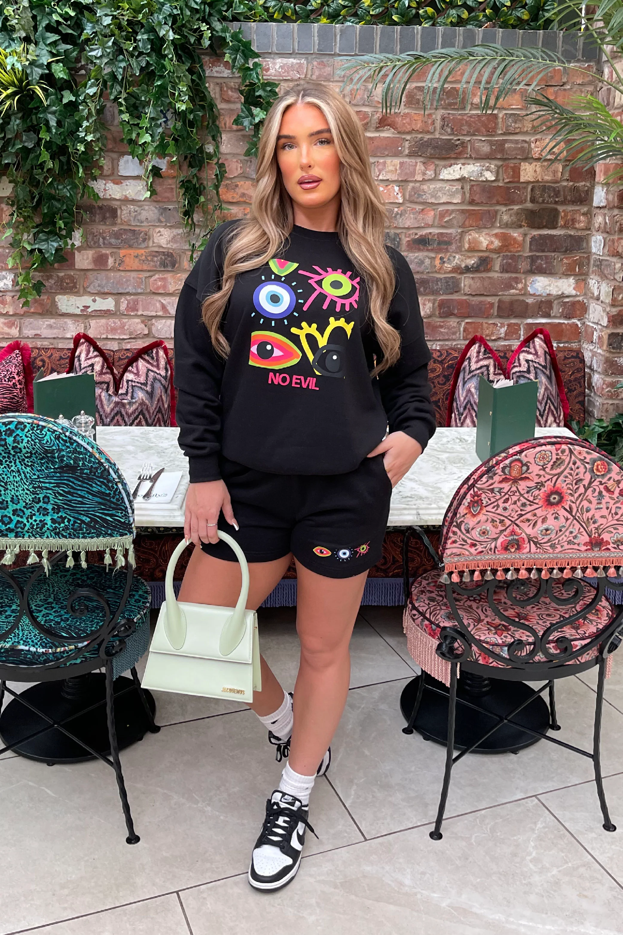 No evil black Printed sweater short loungewear set - Image 3