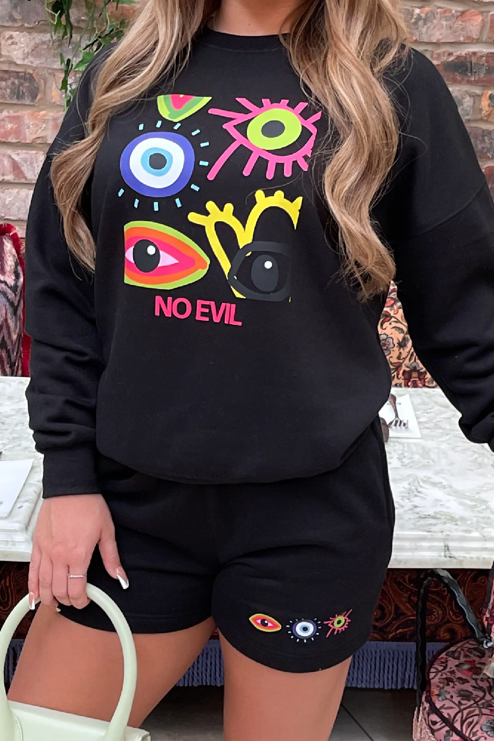 No evil black Printed sweater short loungewear set - Image 4