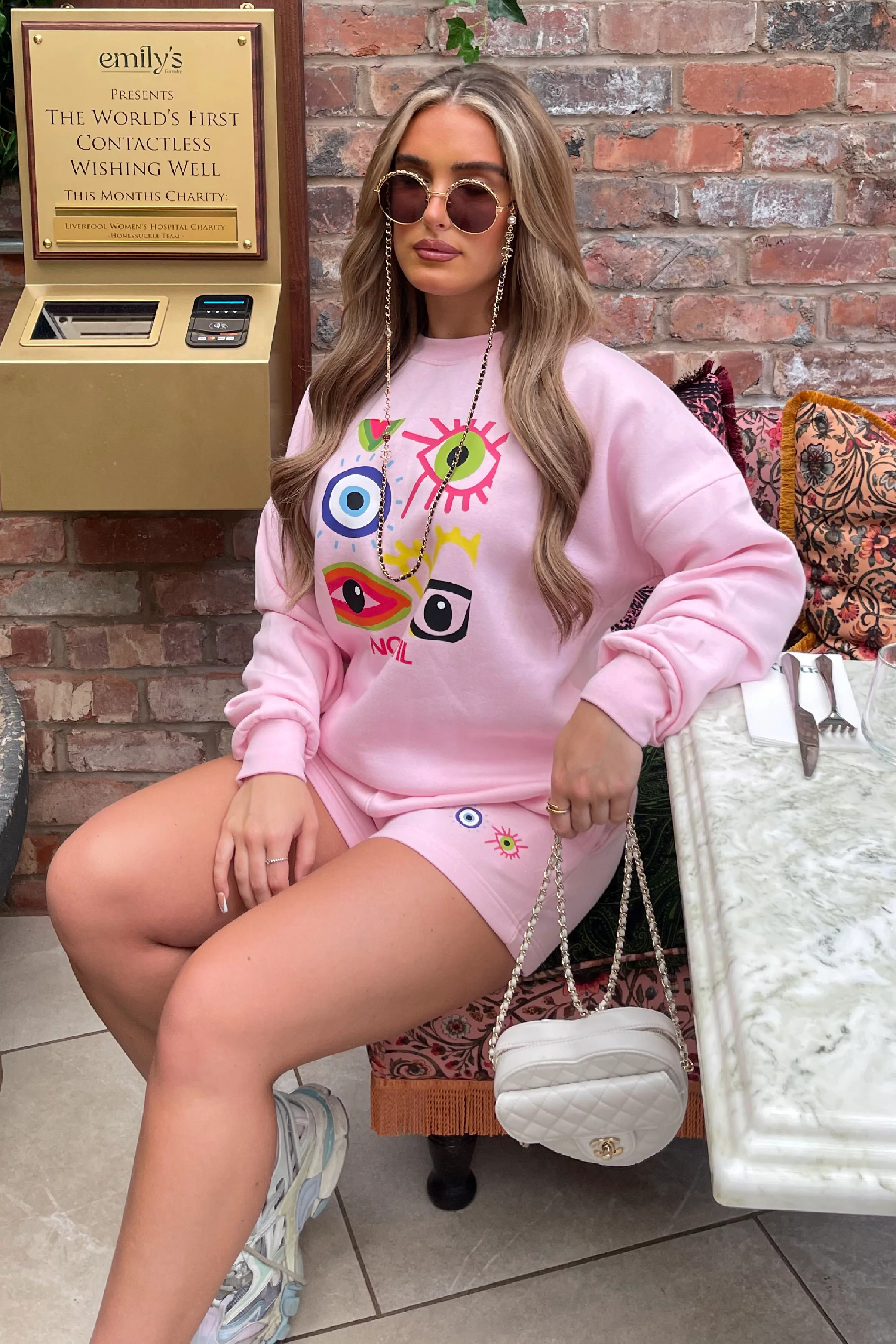 No evil pink Printed sweater short loungewear set - Image 3