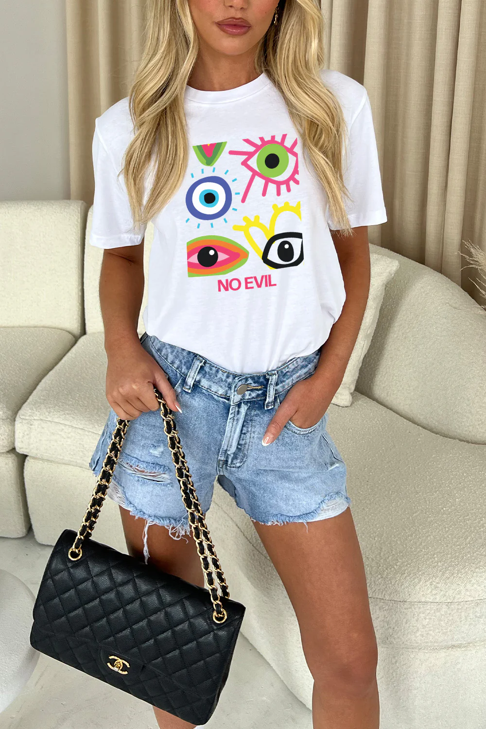 NO EVIL White printed tee - Image 2