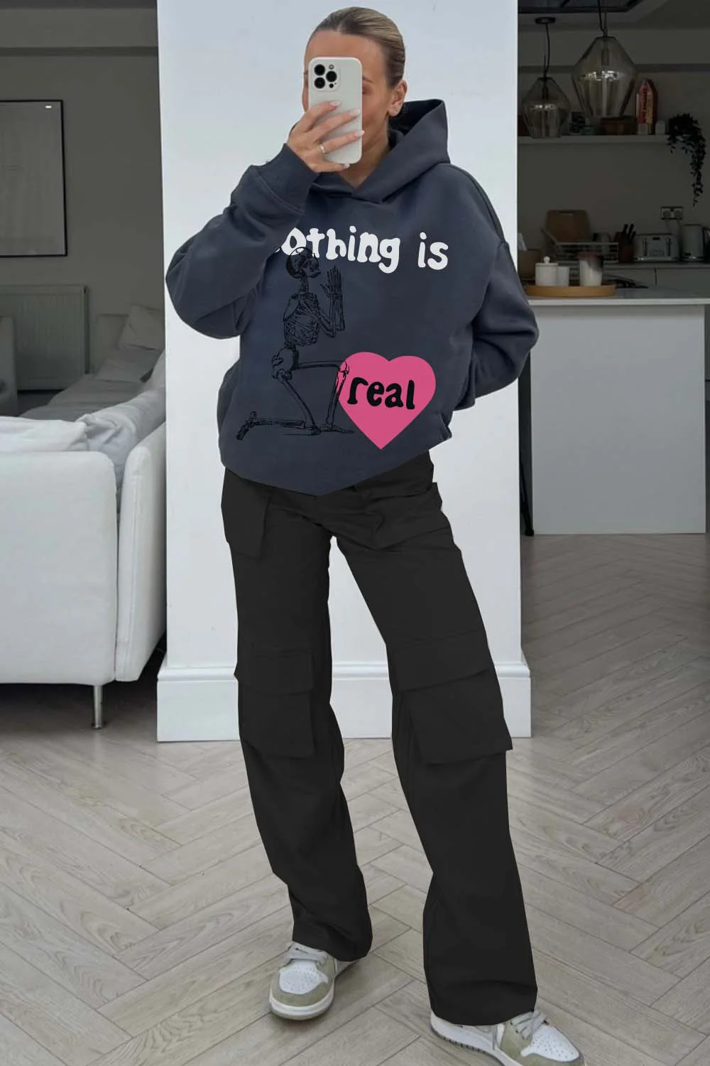 Nothing is Real steel grey Premium printed hoodie - Image 2