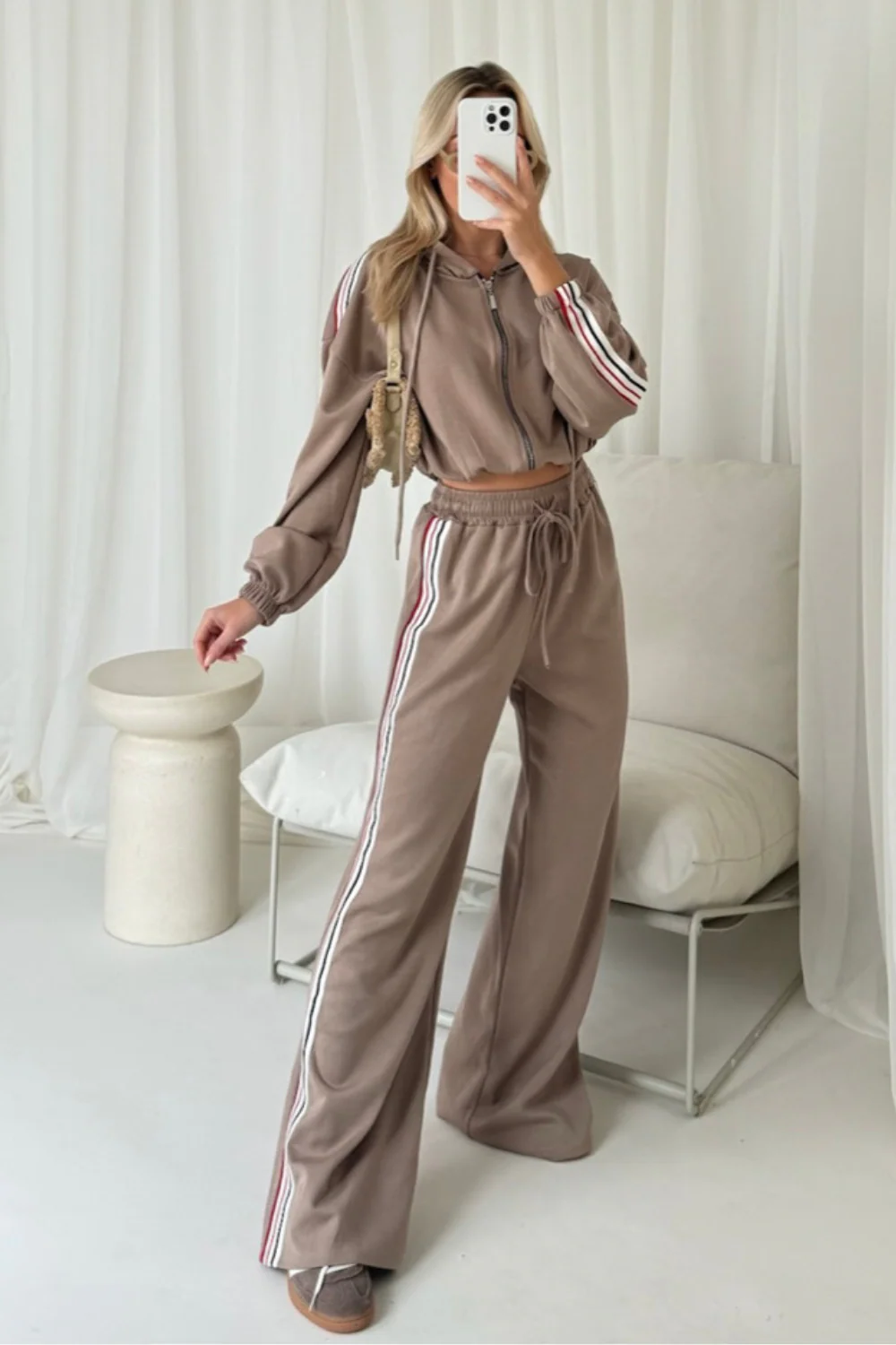 Nova beige striped zip through lounge co ord - Image 2