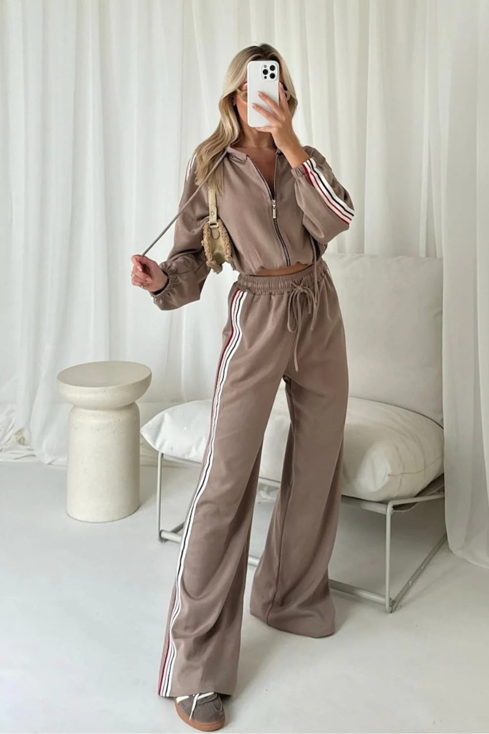 Nova beige striped zip through lounge co ord - Image 3