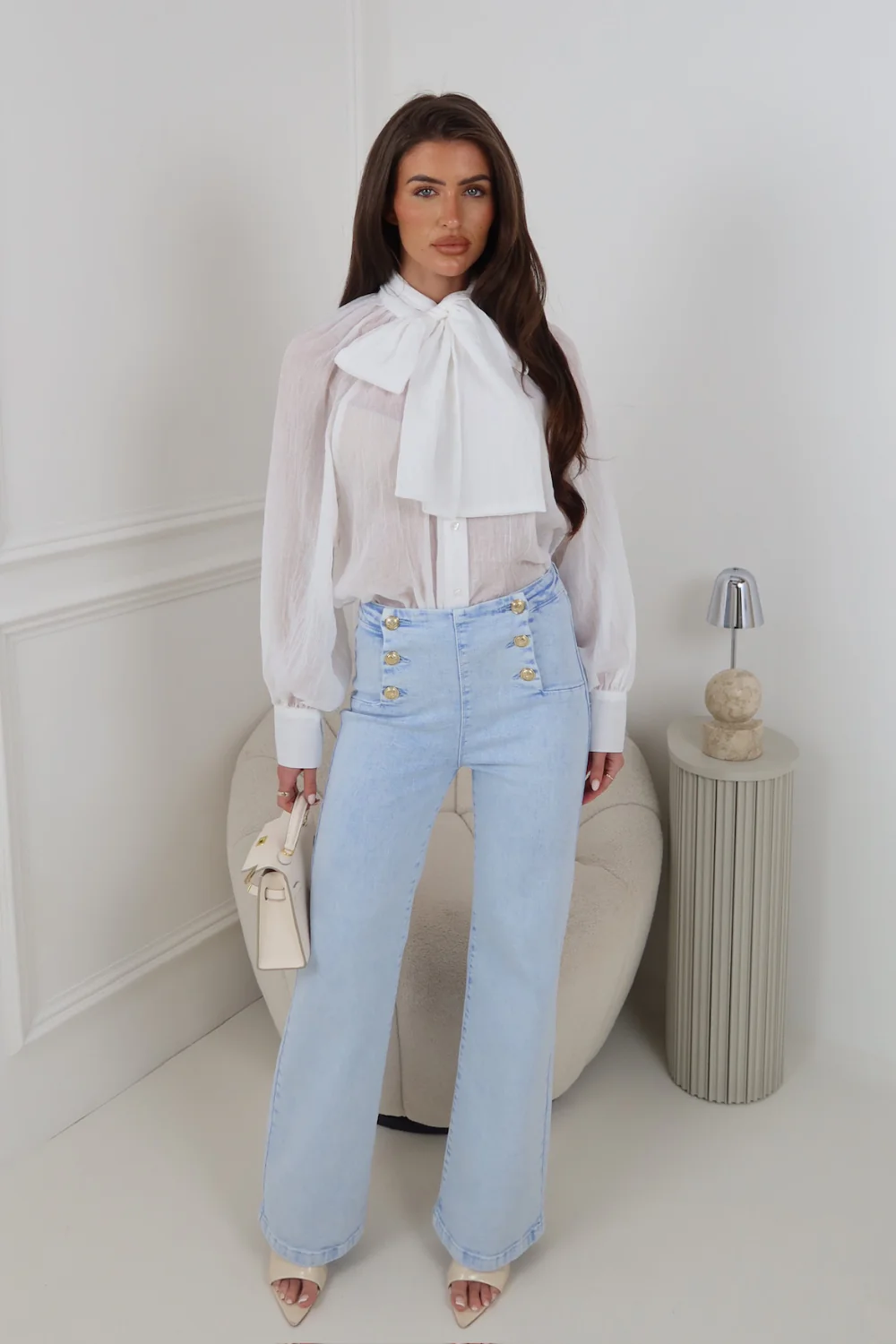 NOVA BLUE GOLD BUTTON HIGH WAIST JEANS