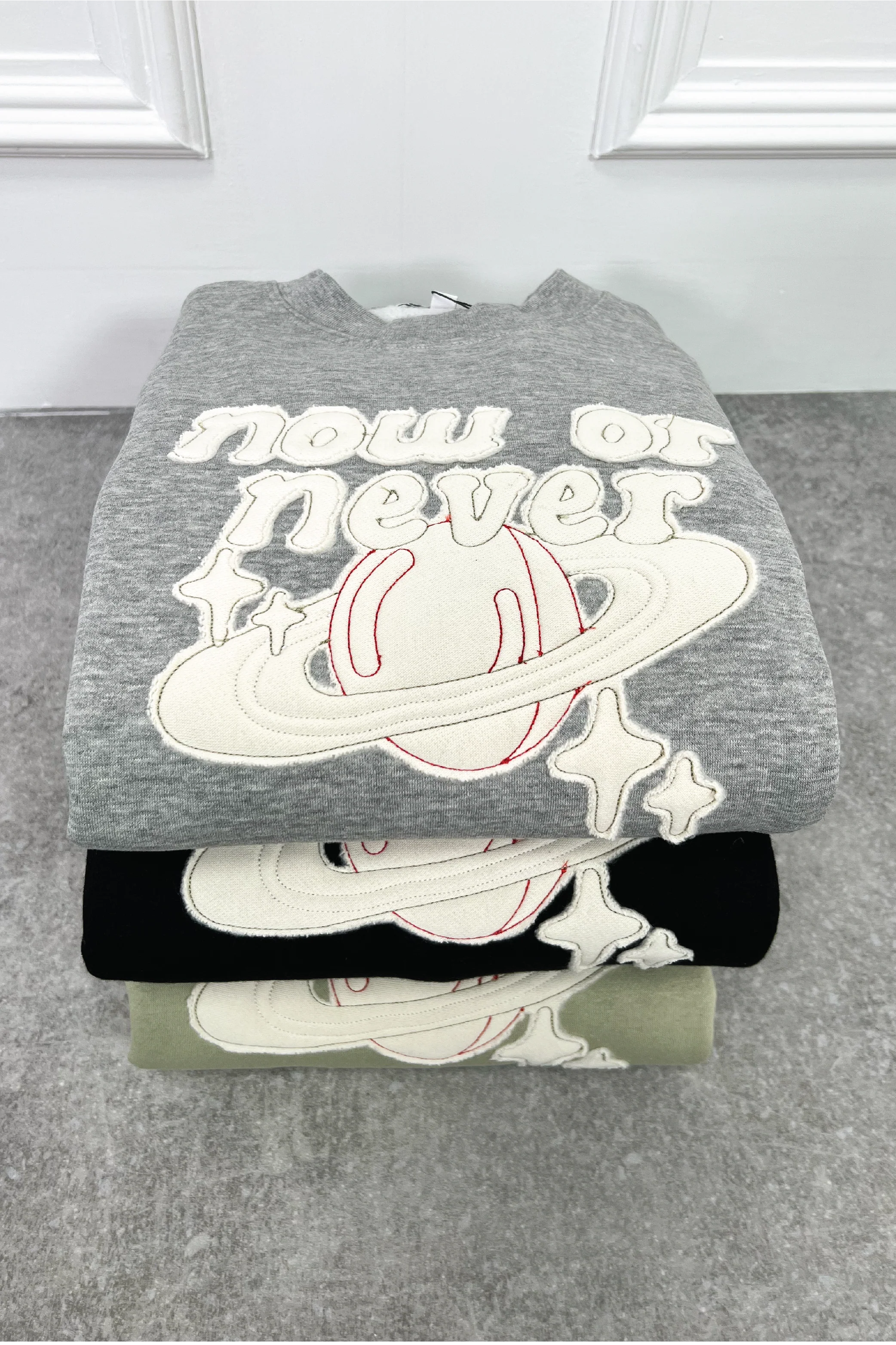 Now or never black embroidered sweater joggers premium loungewear - Image 2