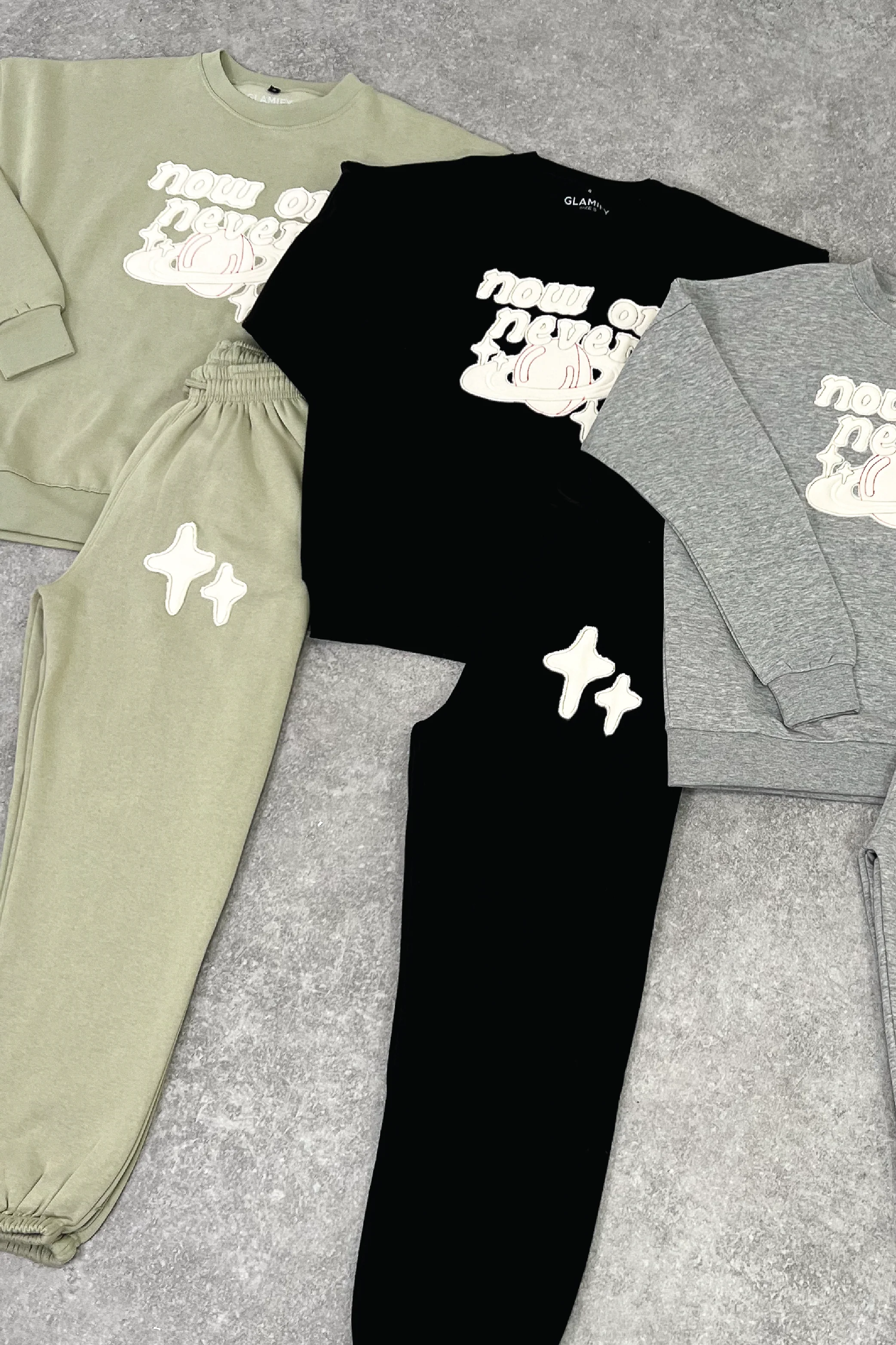 Now or never black embroidered sweater joggers premium loungewear - Image 3