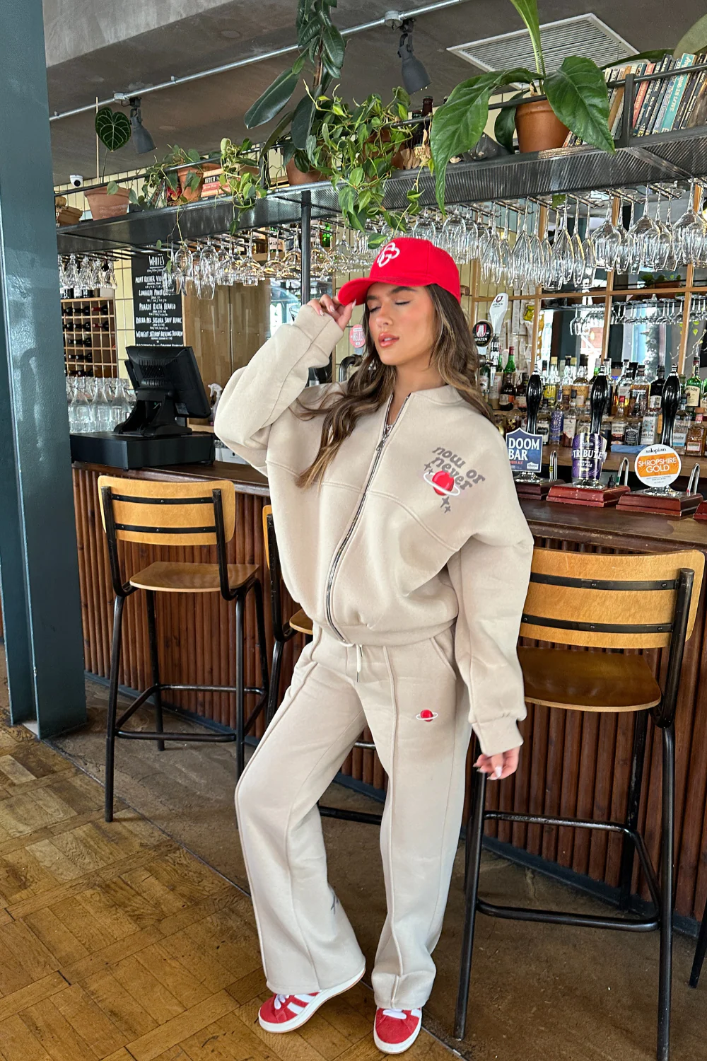 Now or never bone printed bomber jacket and straight leg jogger - Image 3