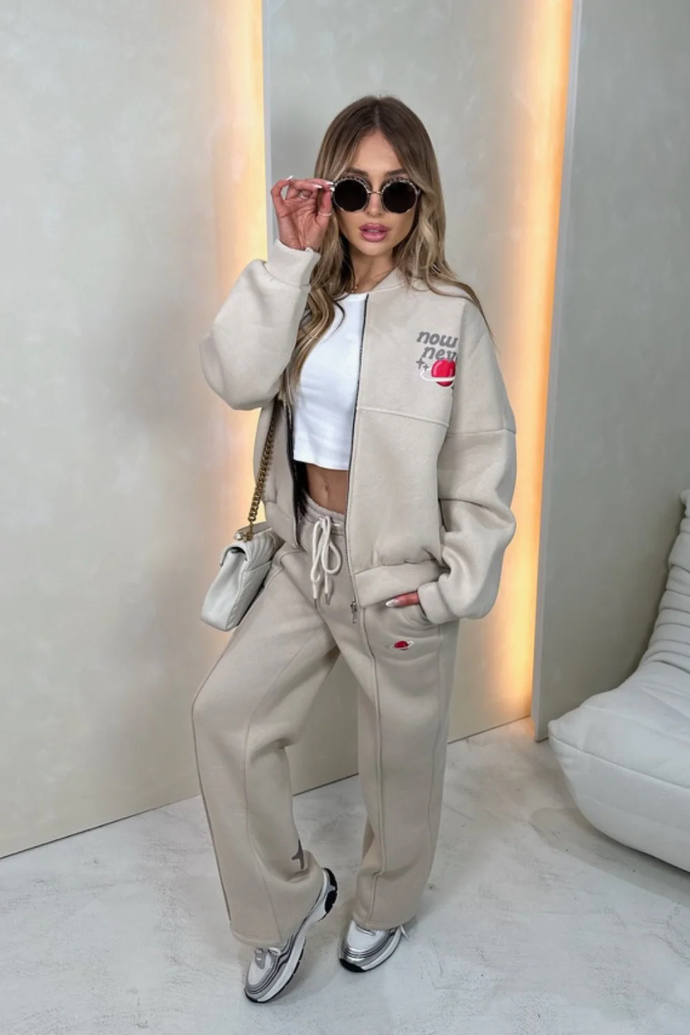 Now or never bone printed bomber jacket and straight leg jogger - Image 6