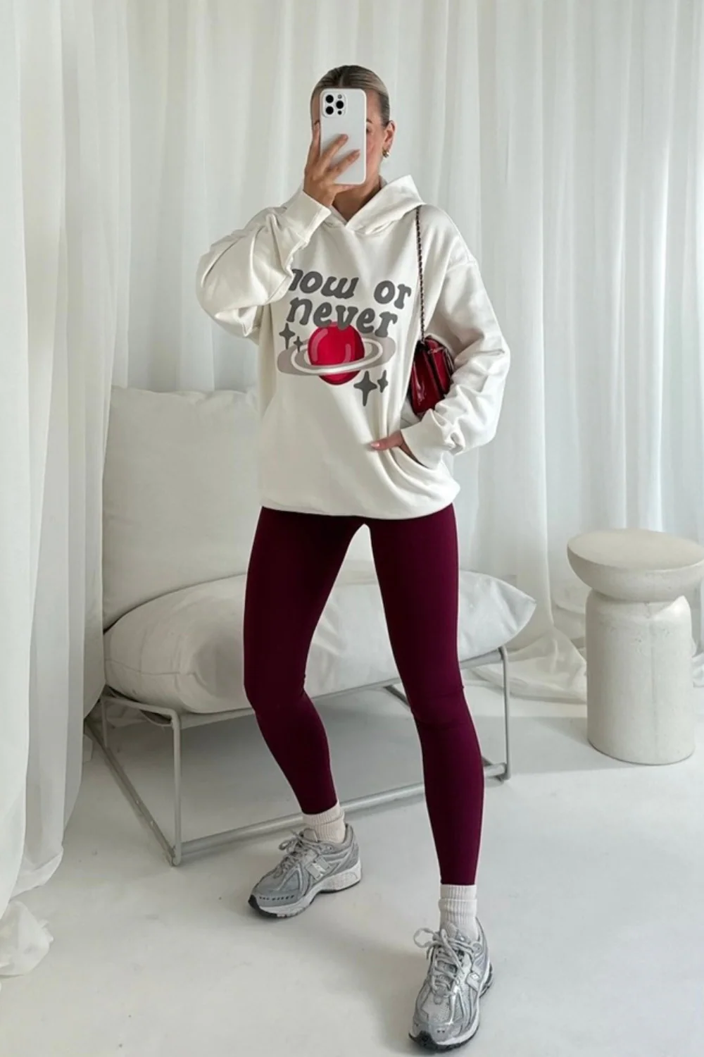 Now or never ecru printed premium relaxed hoodie - Image 2
