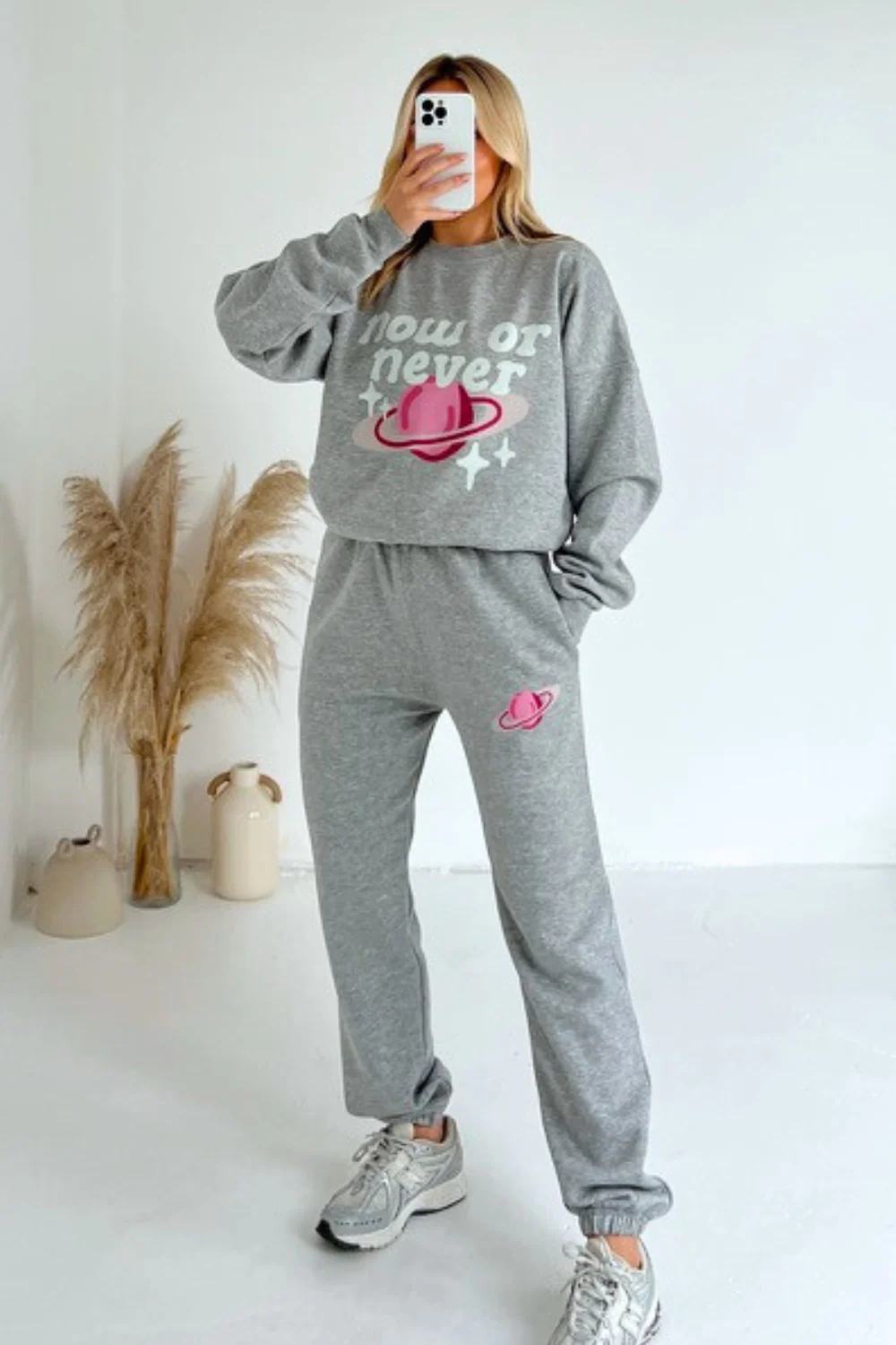 now or never melange grey printed sweater joggers premium loungewear - Image 2