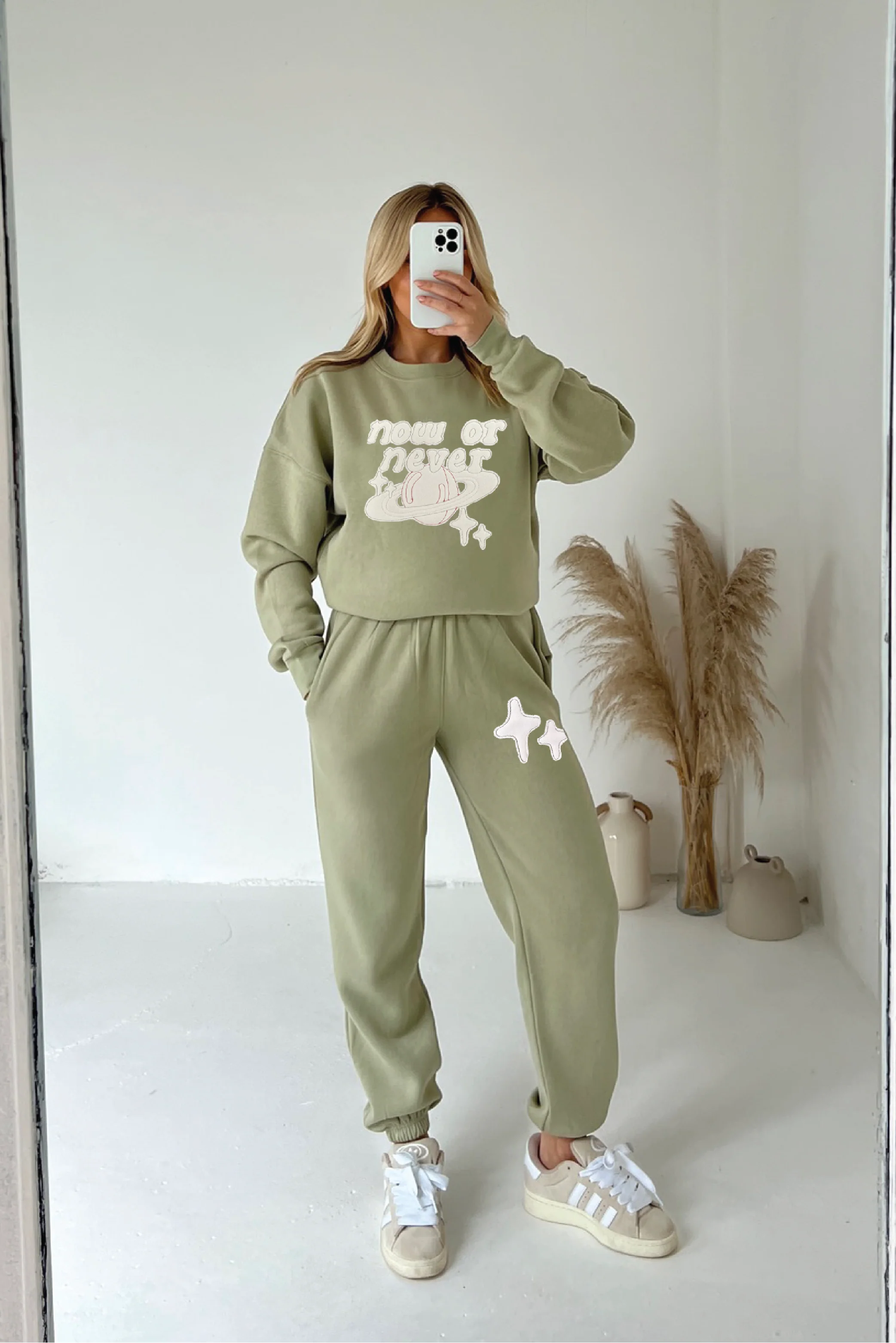 Now or never sage applique sweater joggers premium loungewear - Image 2