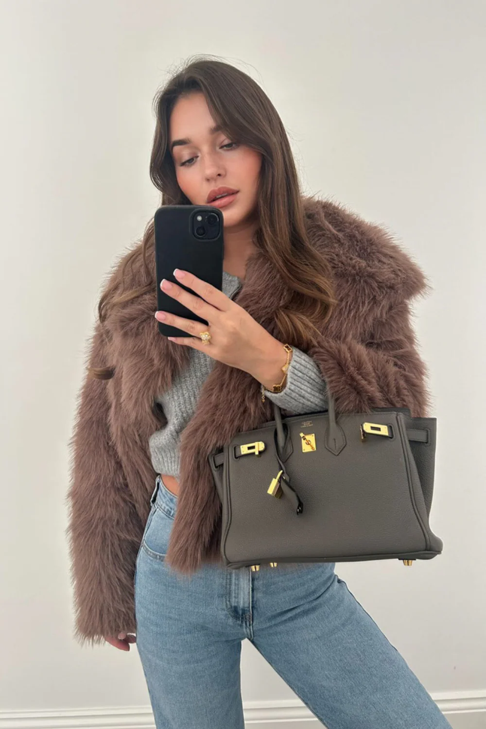 Olivia brown faux fur coat