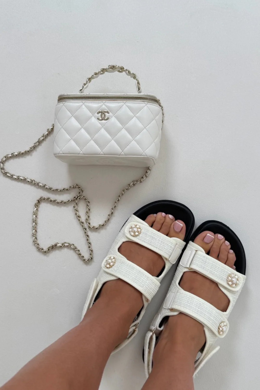 Olivia cream tweed double strap slides