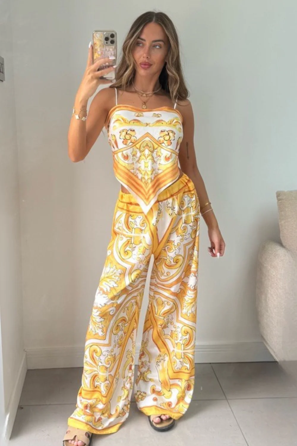 Olivia yellow floral pattern bandana trouser co-ord - Image 3