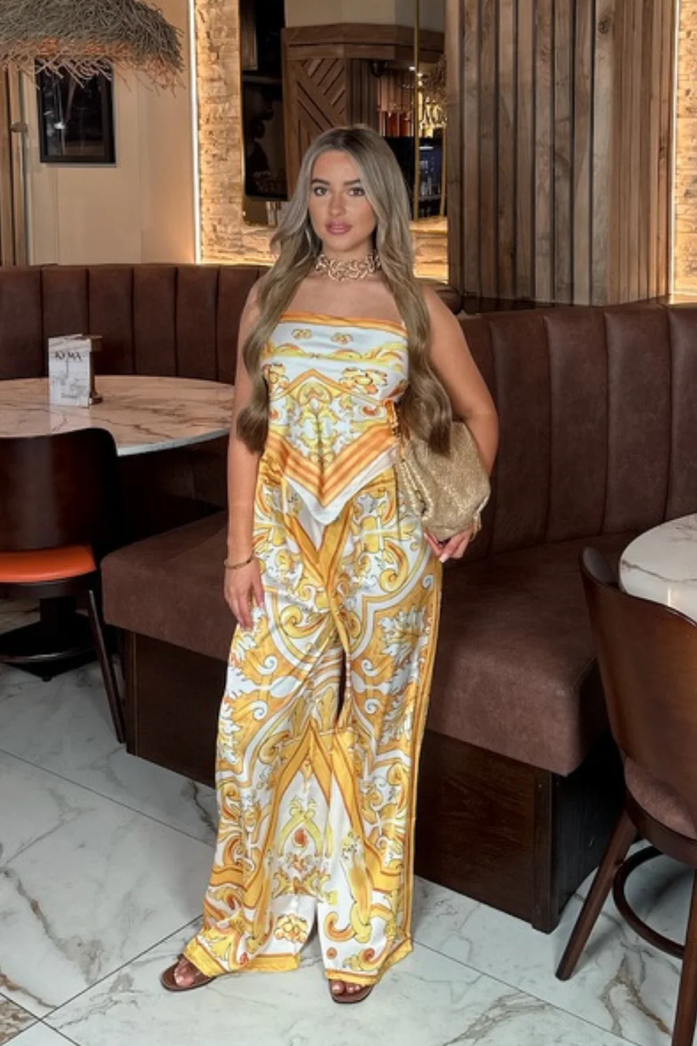 Olivia yellow floral pattern bandana trouser co-ord - Image 4