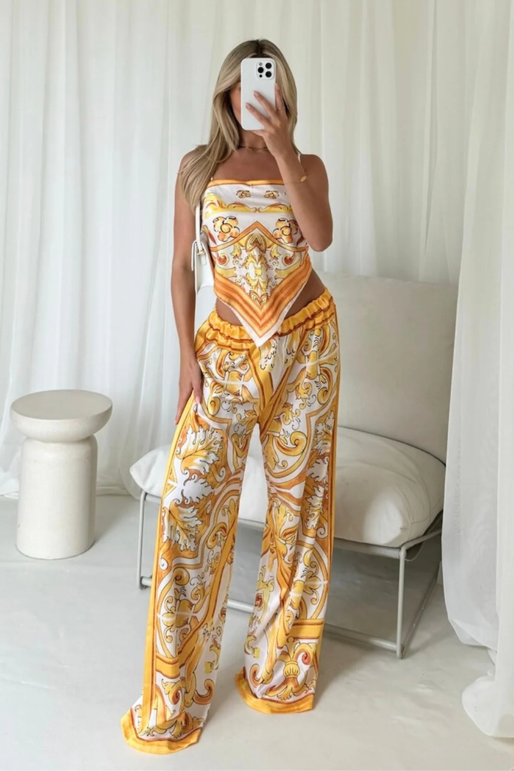 Olivia yellow floral pattern bandana trouser co-ord - Image 6