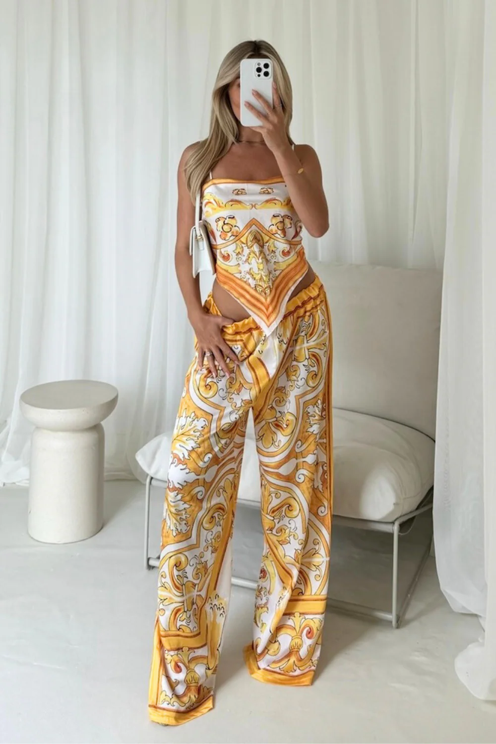 Olivia yellow floral pattern bandana trouser co-ord - Image 7