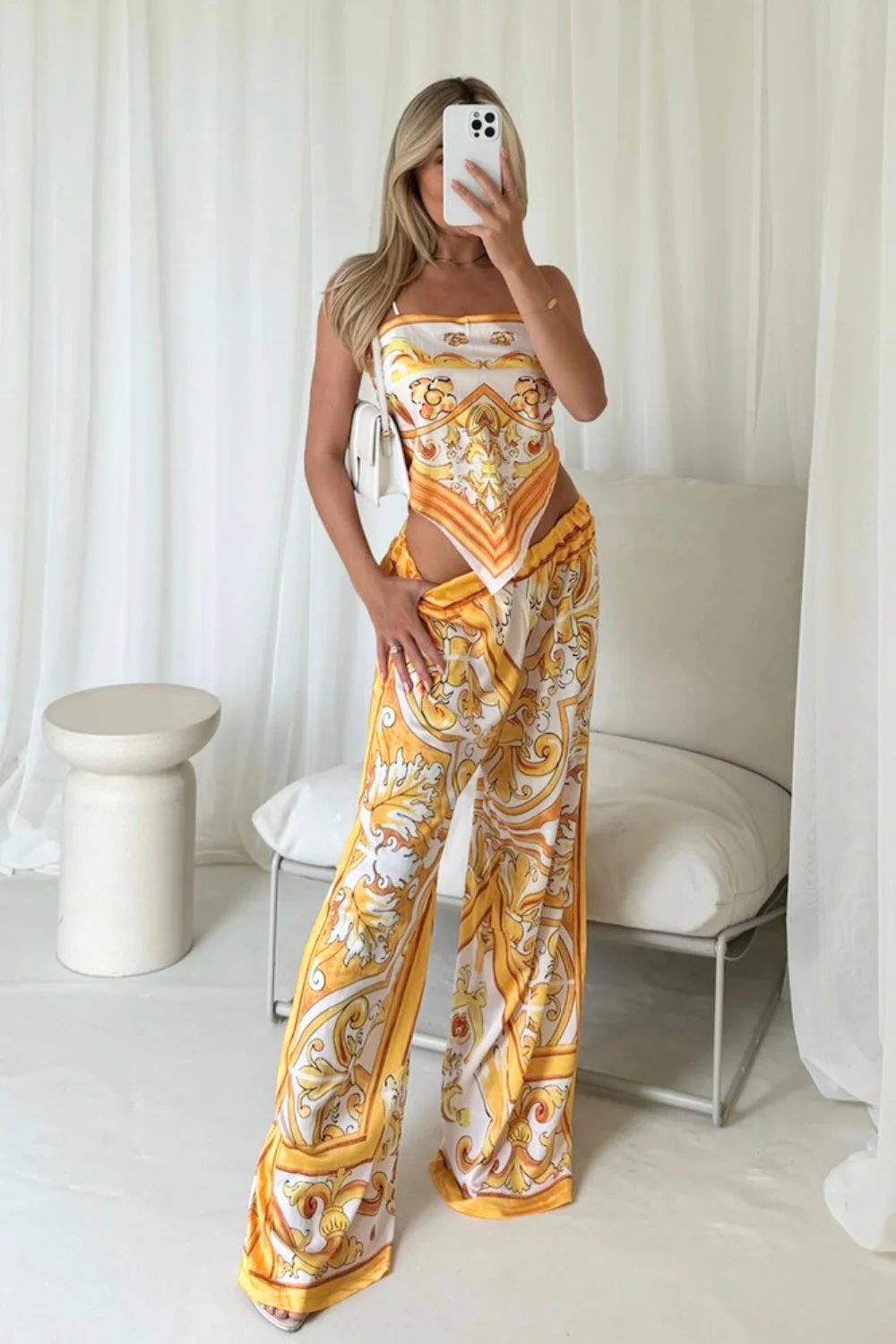 Olivia yellow floral pattern bandana trouser co-ord - Image 8