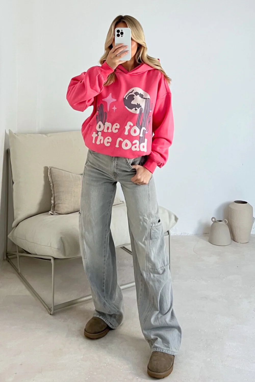 One for the road pink lemonade printed relaxed hoodie - Image 2