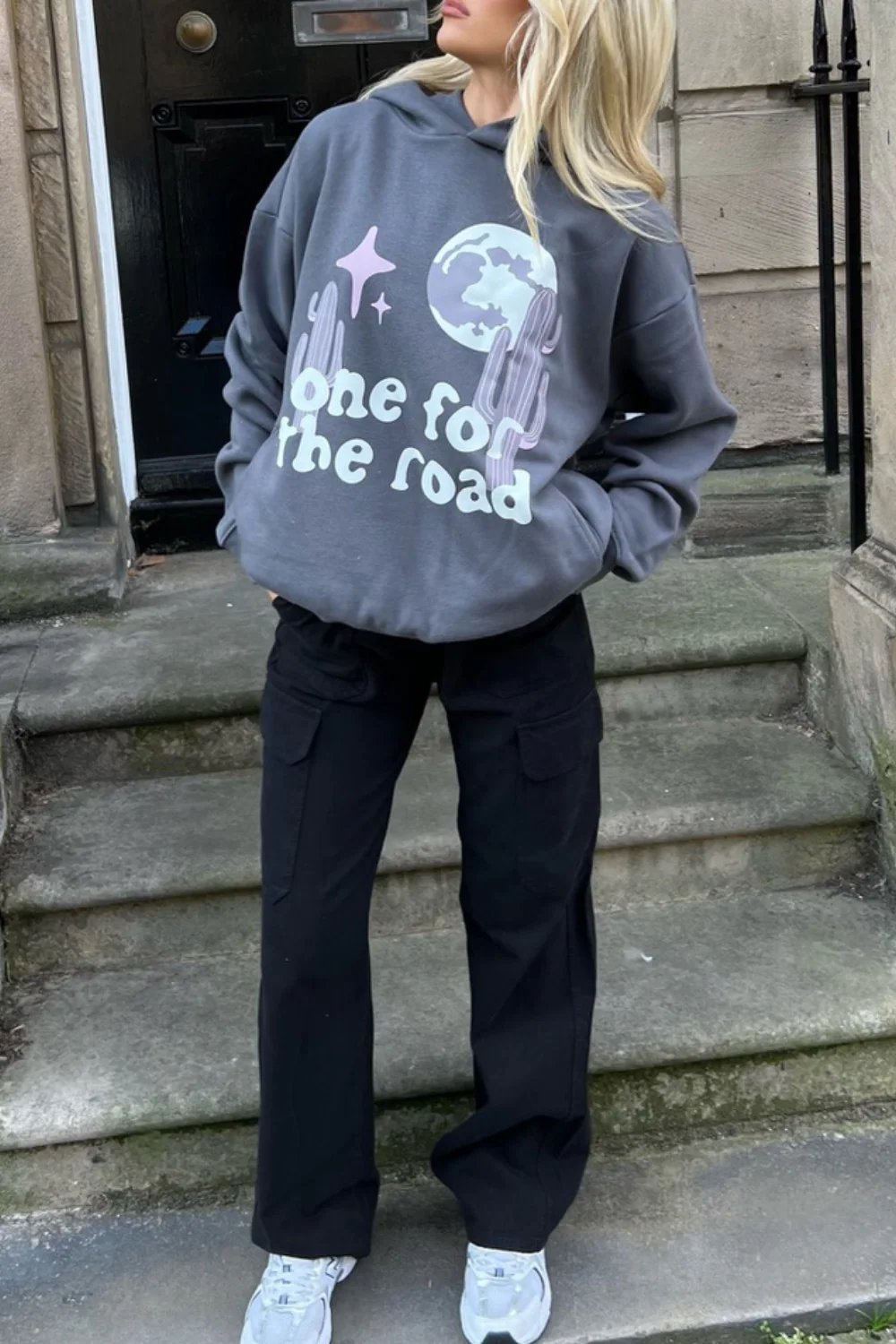 One for the road steel grey printed relaxed hoodie - Image 2