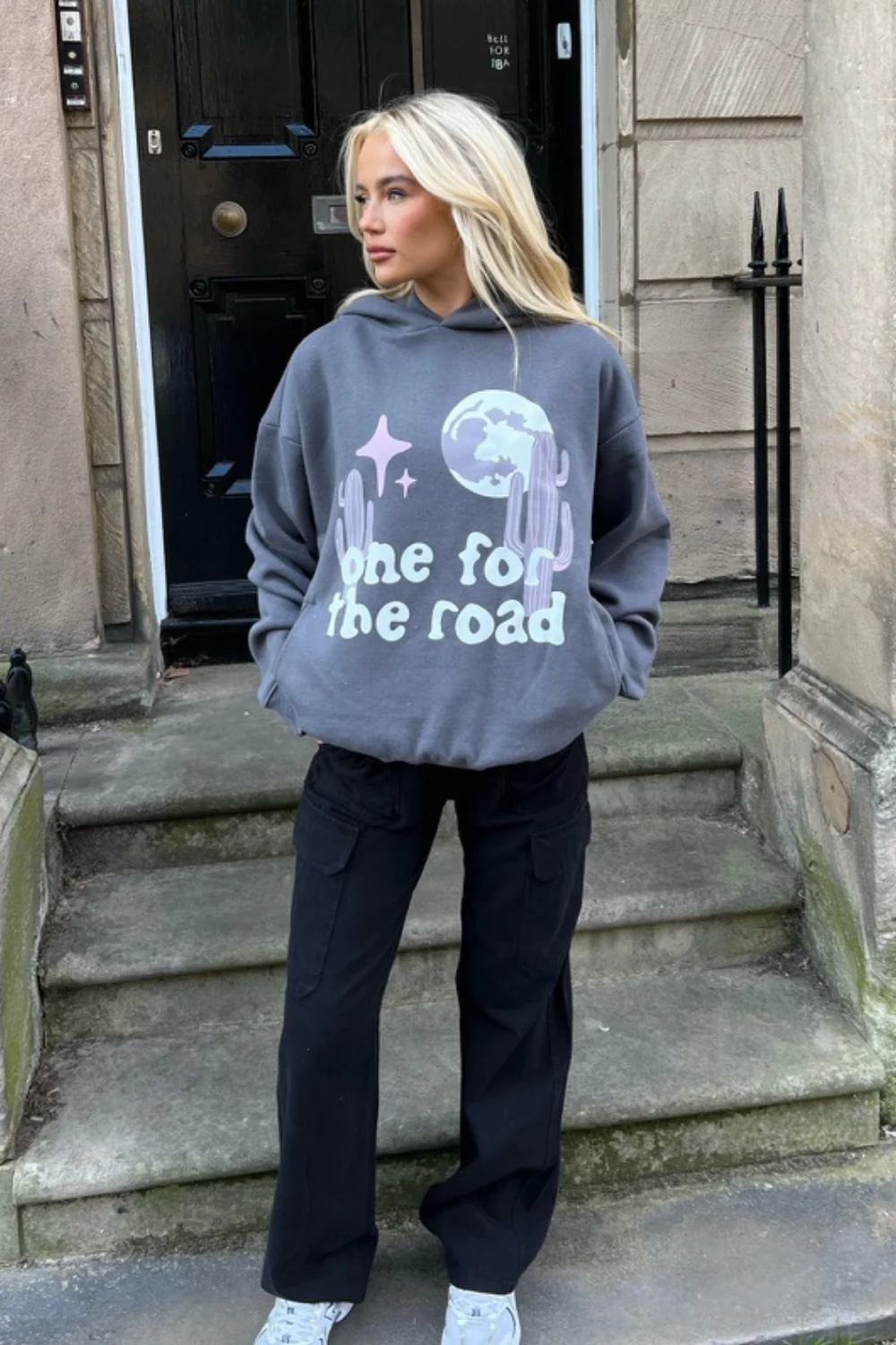 One for the road steel grey printed relaxed hoodie - Image 3