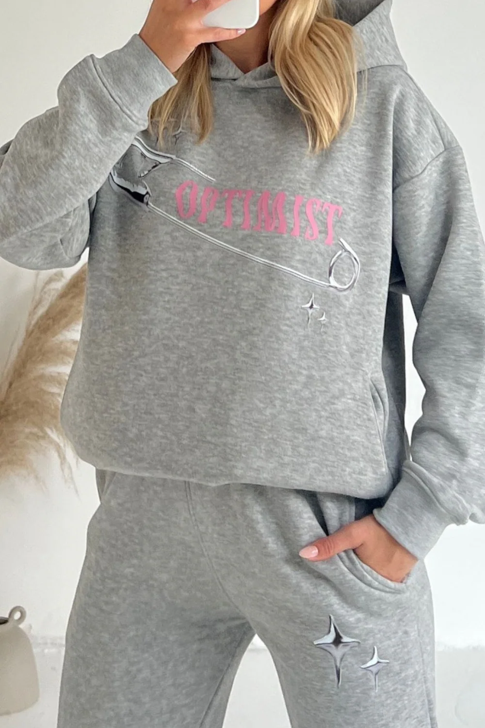 Optimist melange grey printed hoodie joggers premium loungewear