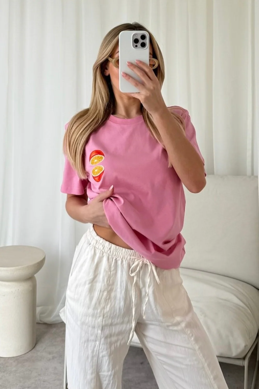 Orange Printed pink T-shirt - Image 2