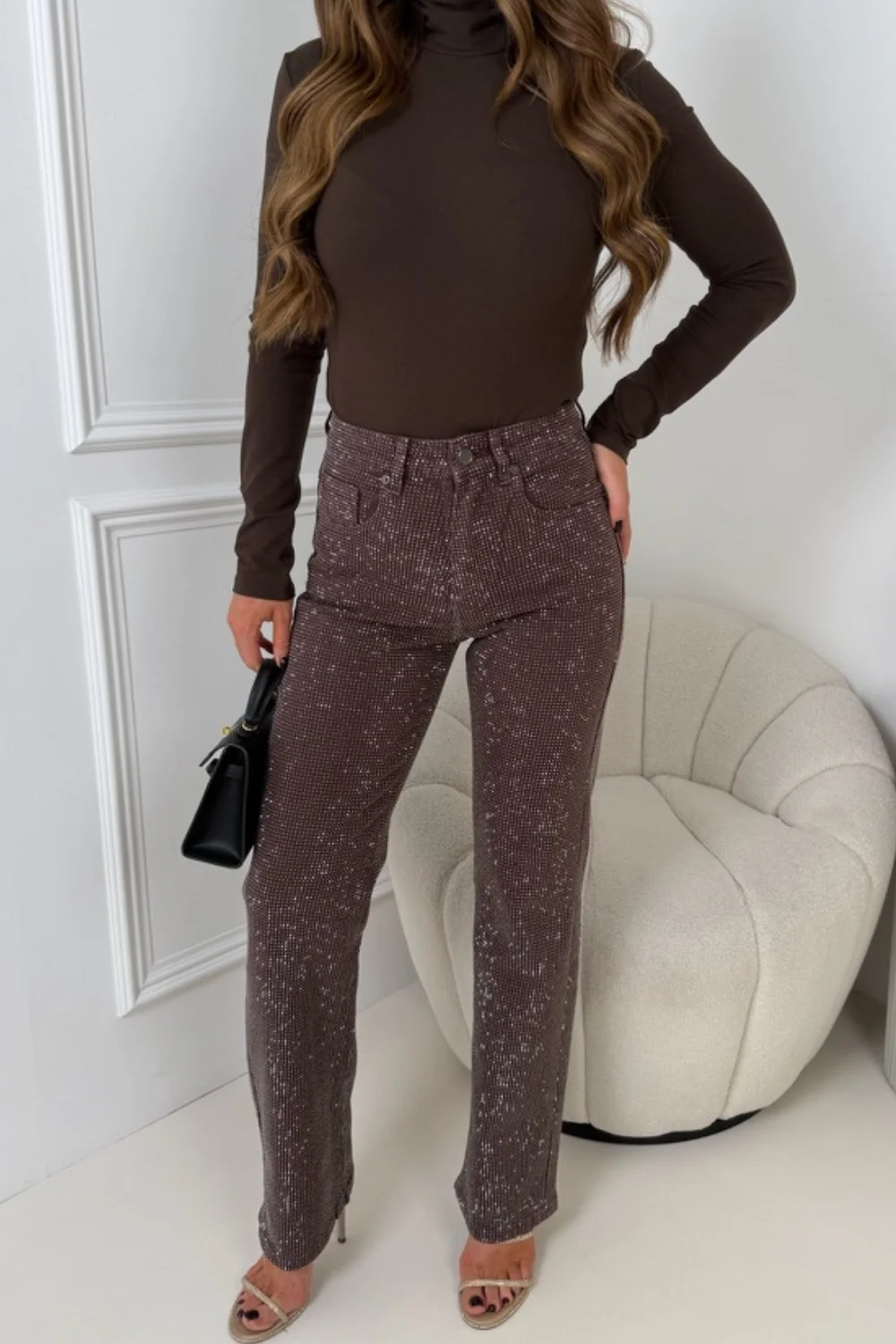 CASSI CHOCOLATE DIAMANTE STRAIGHT LEG JEANS - Image 2
