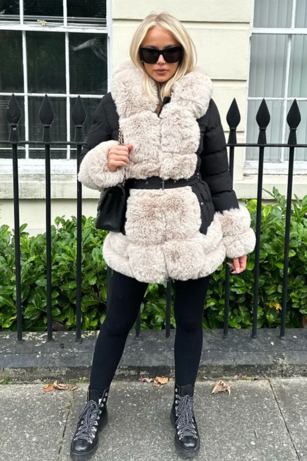 Orla black & cream faux fur hooded coat - Image 3