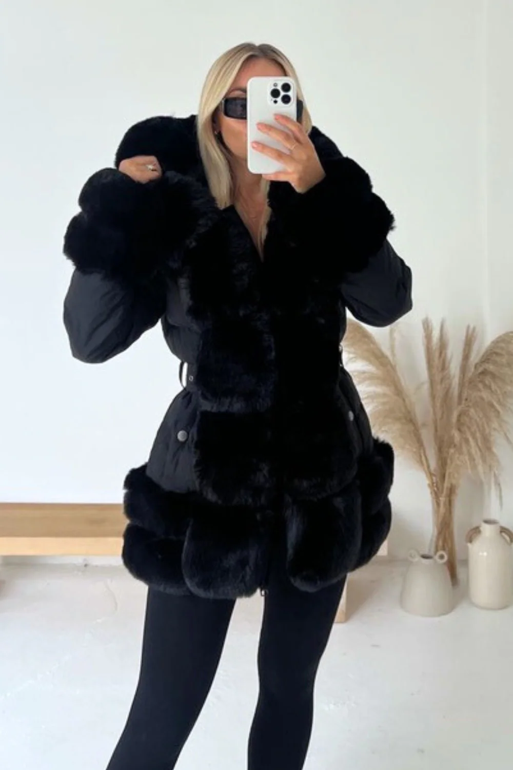 Orla black faux fur hooded coat - Image 2