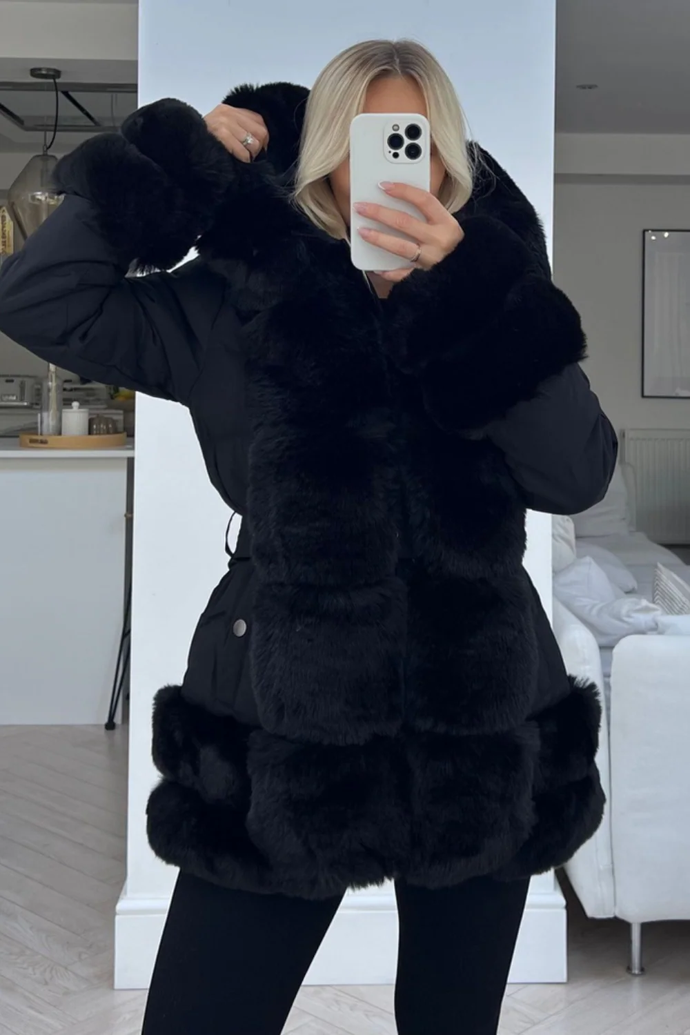 Orla black faux fur hooded coat - Image 3